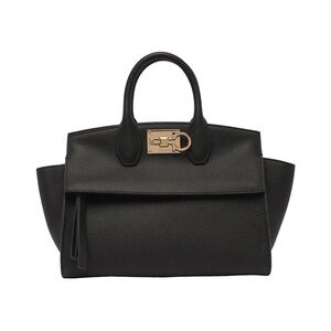 Salvatore Ferragamo Black Studio Hand Bag with Gold Accents